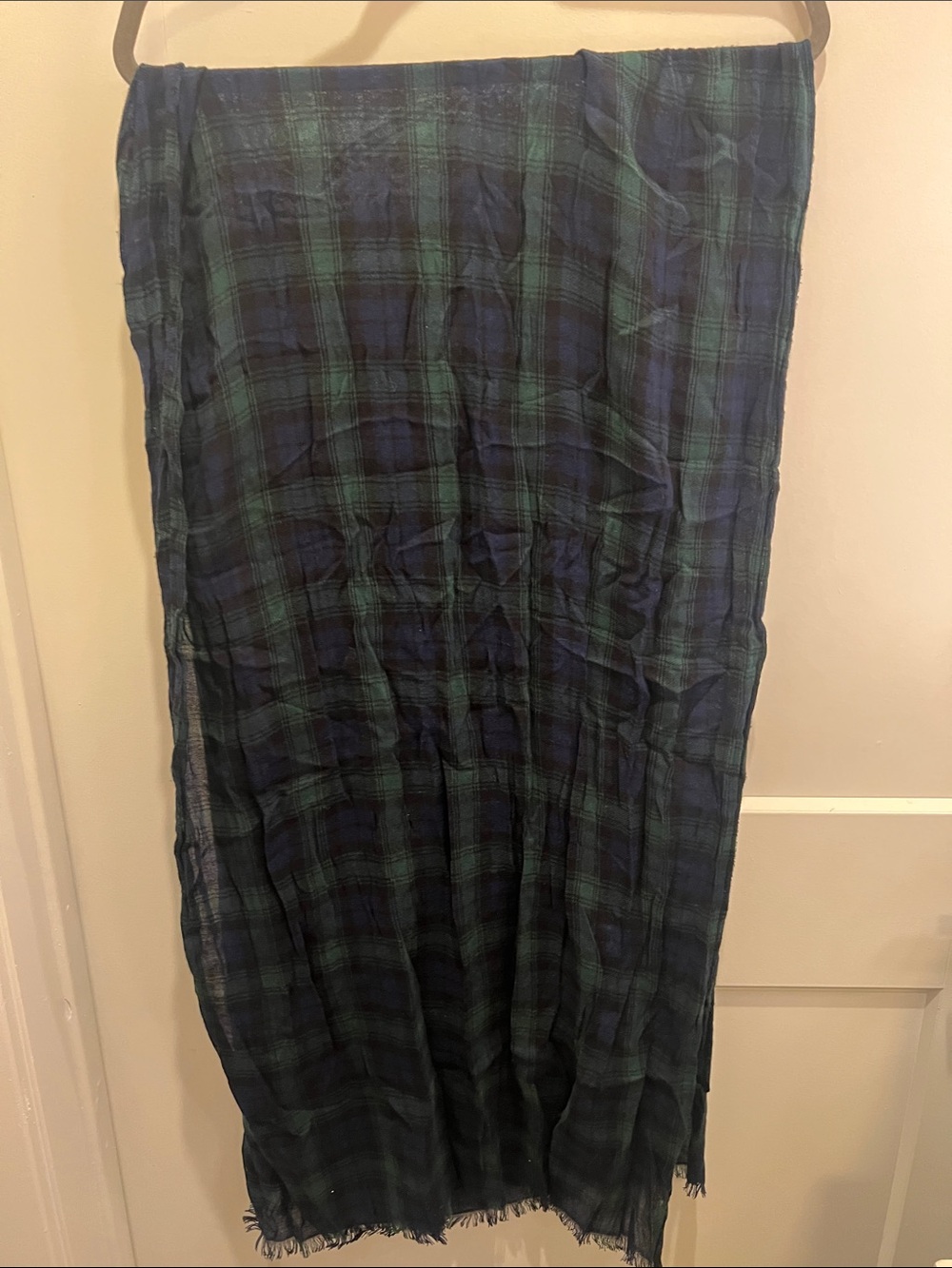 Womens Green and Navy Plaid Scarf